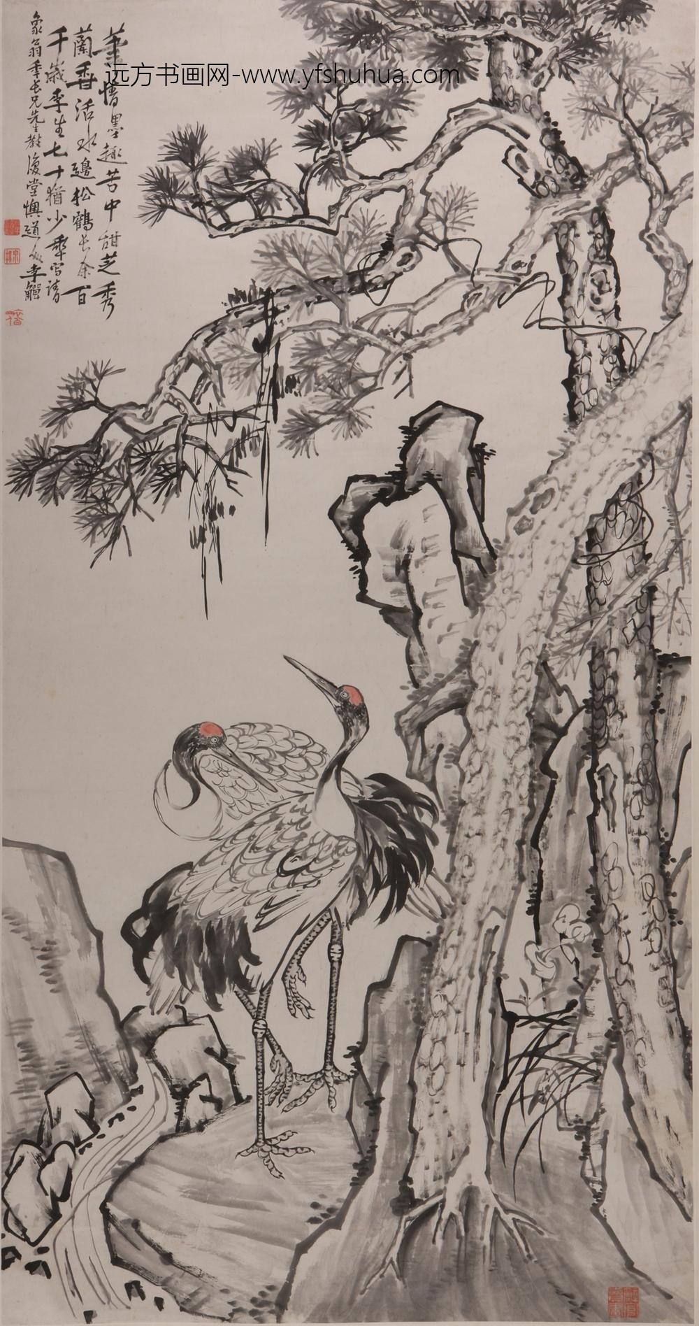 _清李鱓松鹤图轴