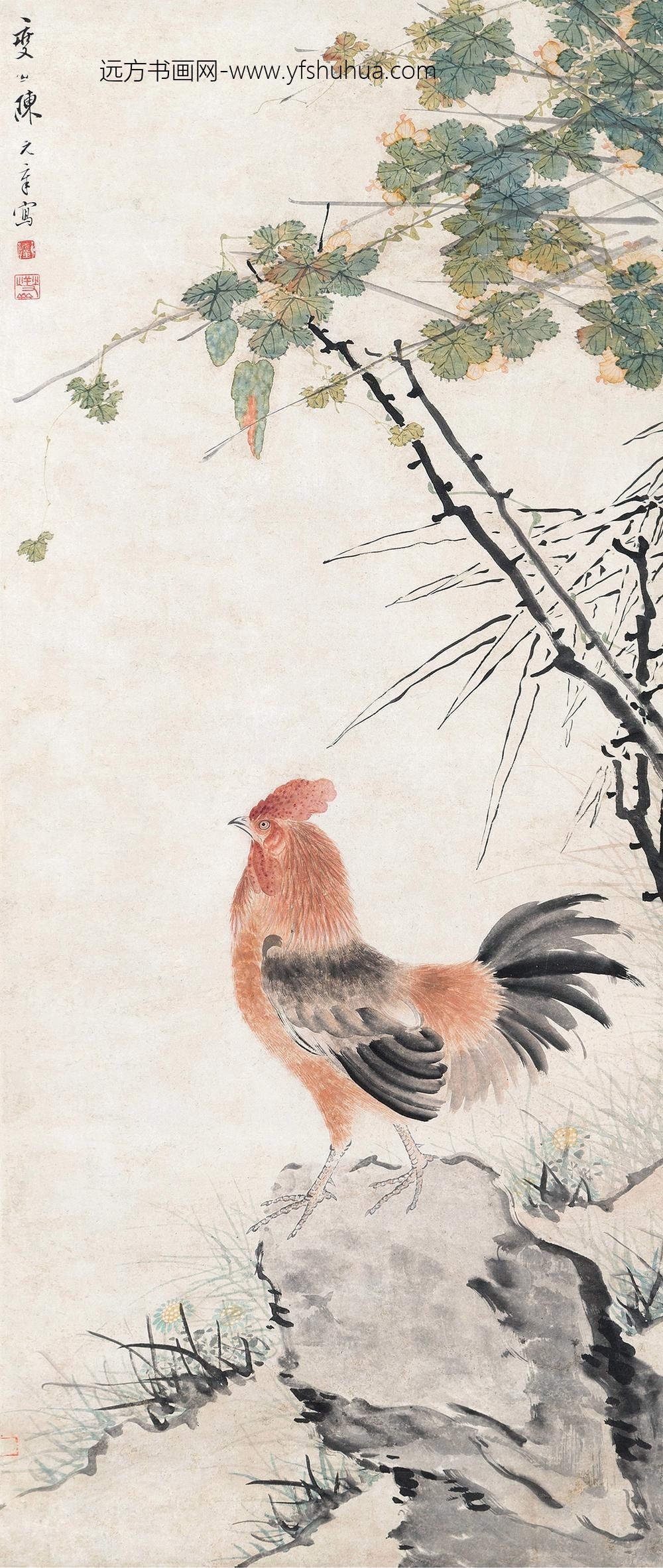 _清陈元章竹鸡图轴