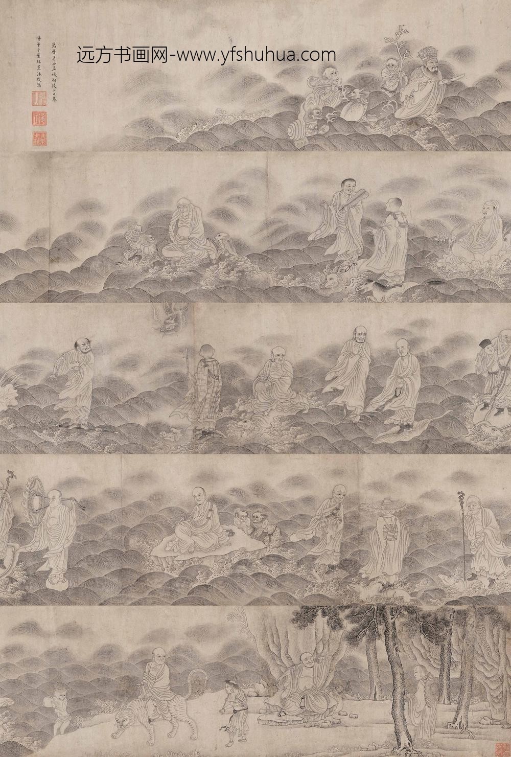 _明叶绿白描罗汉卷