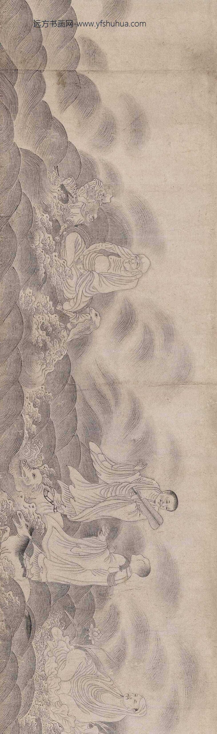 _明叶绿白描罗汉卷_