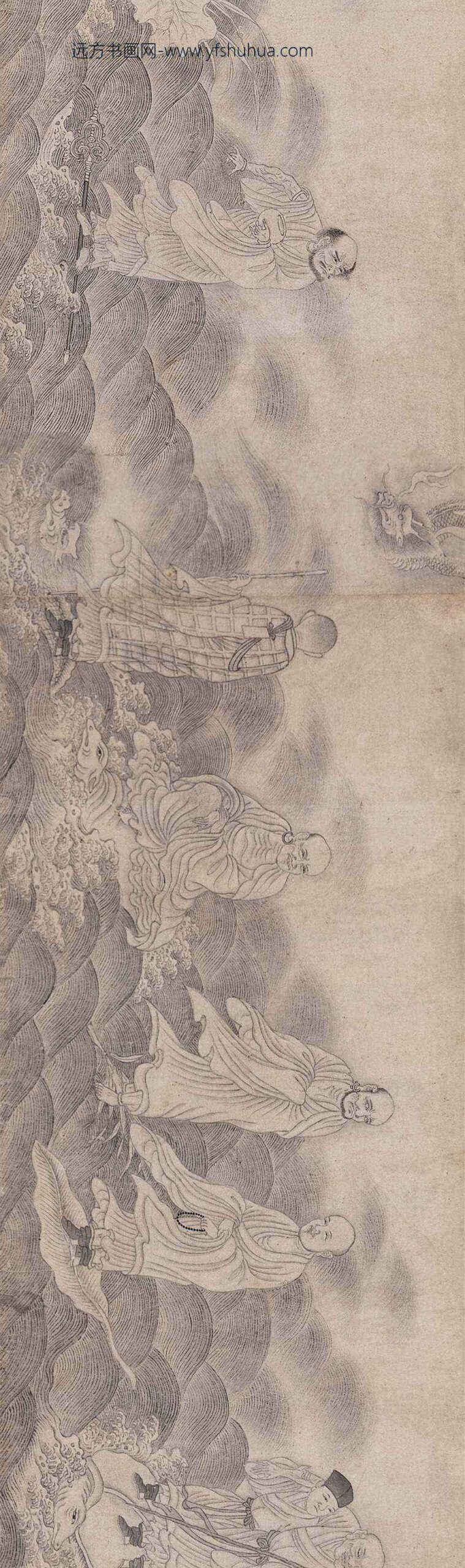 _明叶绿白描罗汉卷_