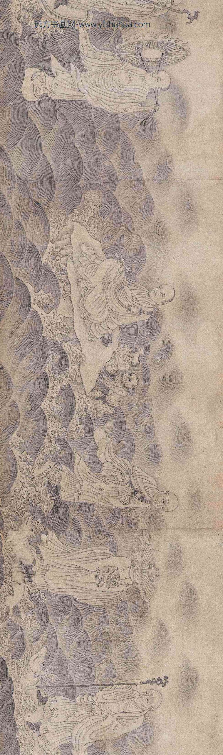 _明叶绿白描罗汉卷_