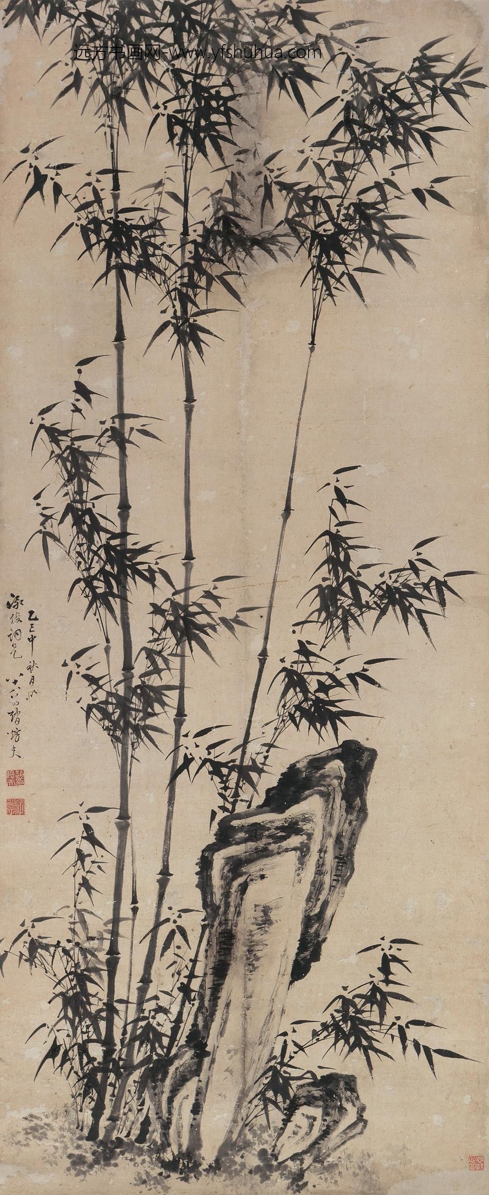 _清赵焞夫竹石图轴