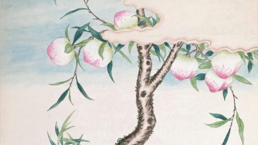 283 清管念慈云鹤寿桃图轴.jpg