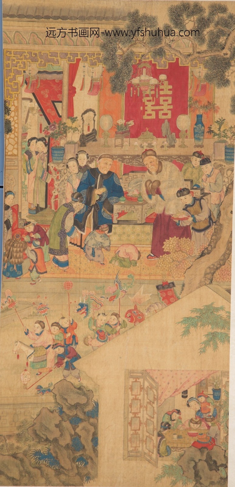 _清朱鼎新新年景图轴屏