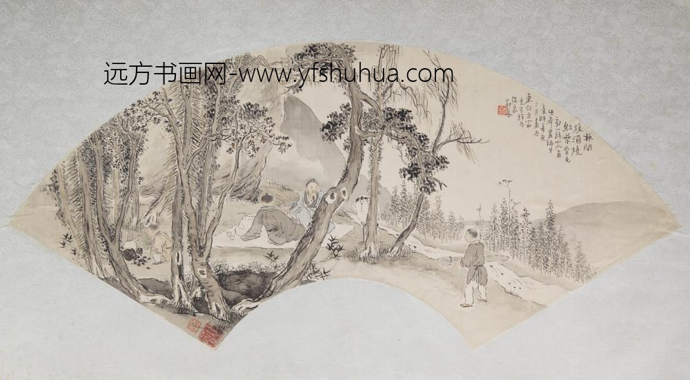 _郑苌林间煖酒烧红叶扇面