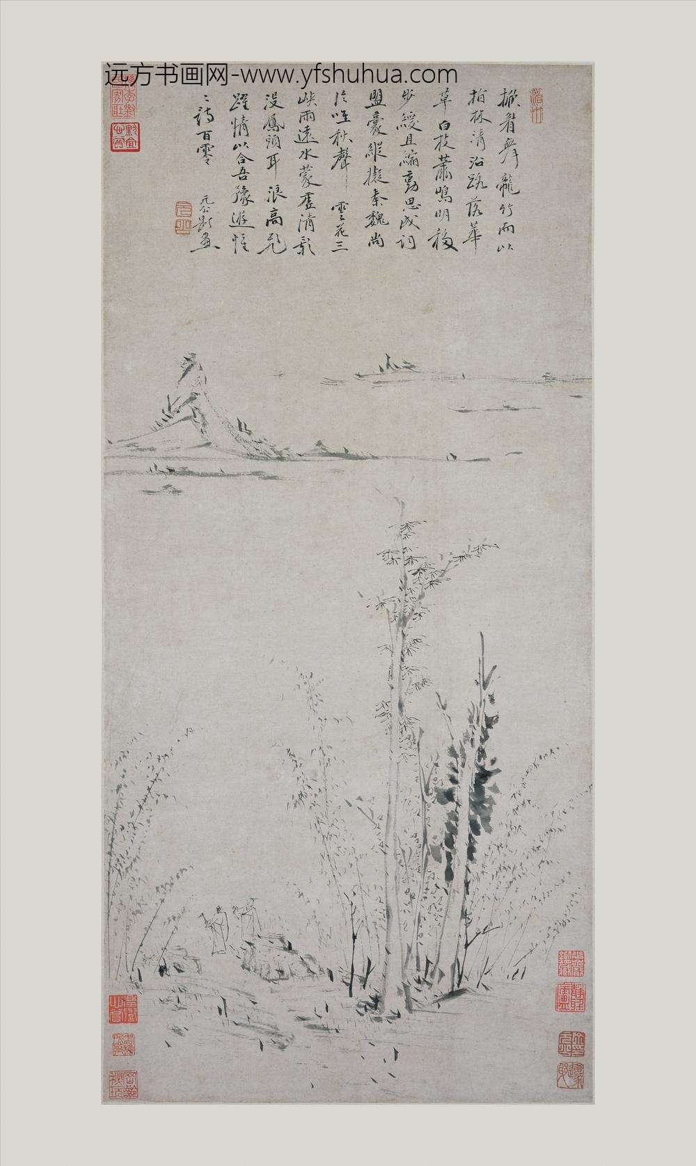 丁元公_秋林行吟图轴