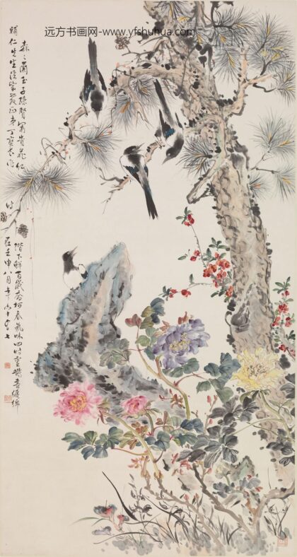 丁宝书 松鹤牡丹图轴.jpg