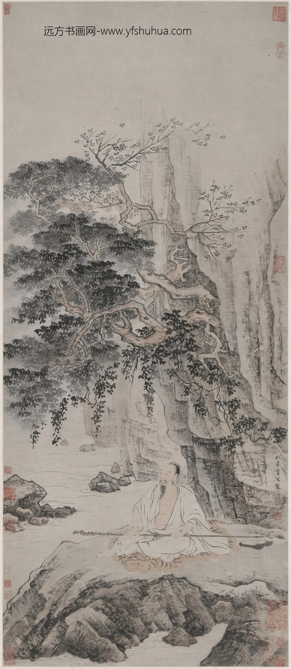 仇英_山下趺坐图轴