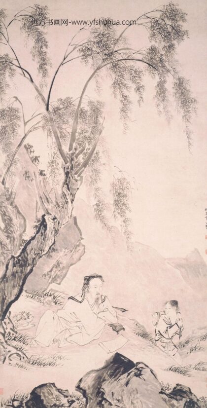 仇英 柳下眠琴图轴.jpg