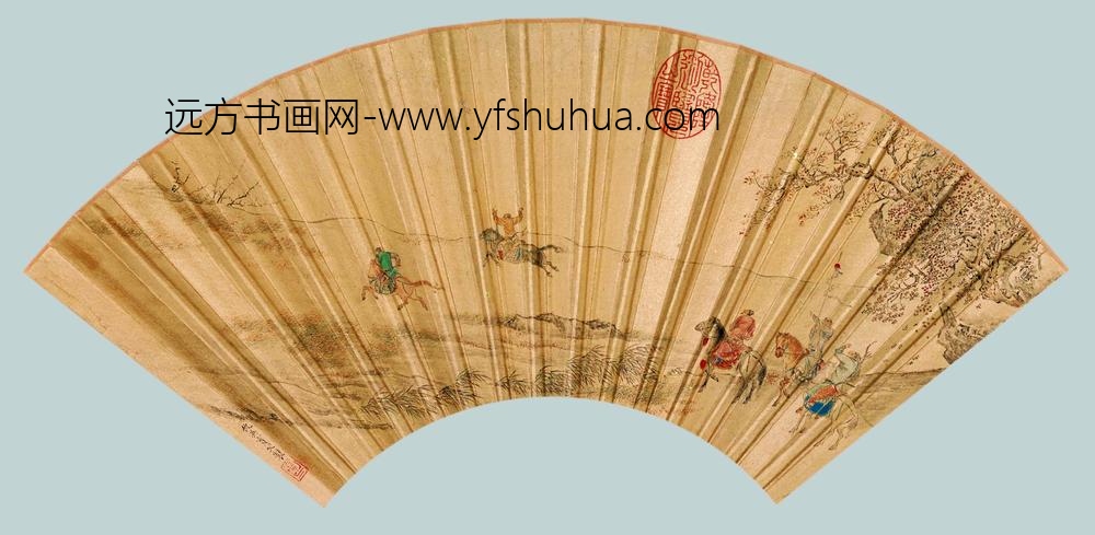 仇英_秋山行猎图扇_