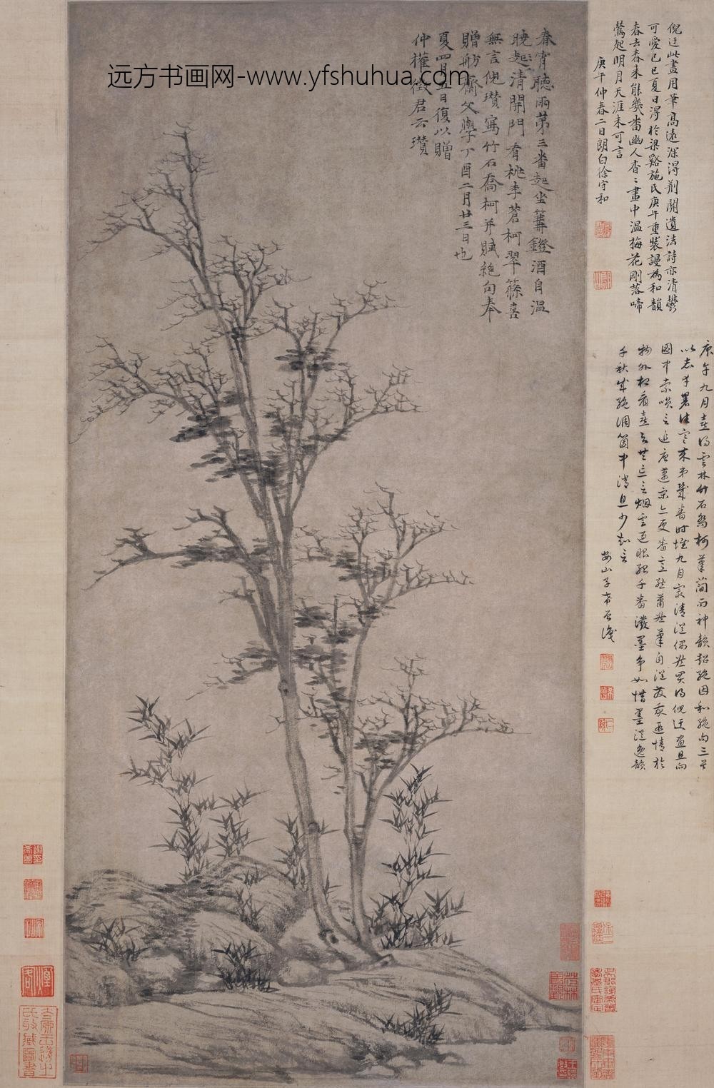 倪瓒_竹石乔柯图轴