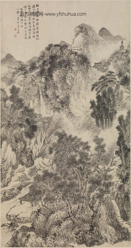 倪田 松岩飞瀑图轴.jpg