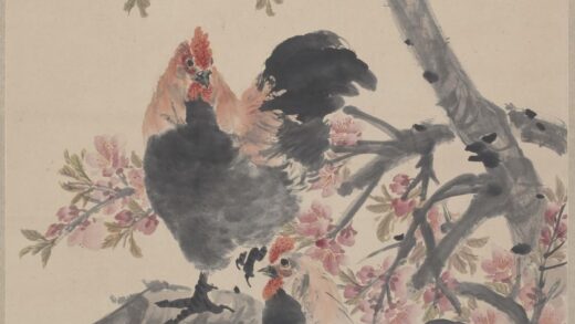 倪田 桃花家禽轴.jpg