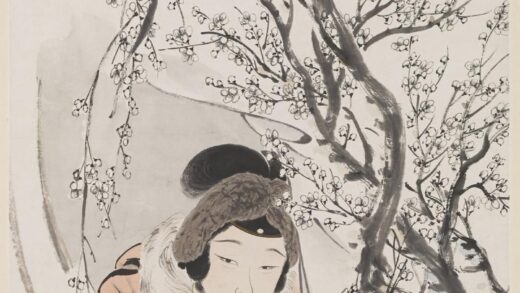 倪田 设色梅花仕女轴.jpg