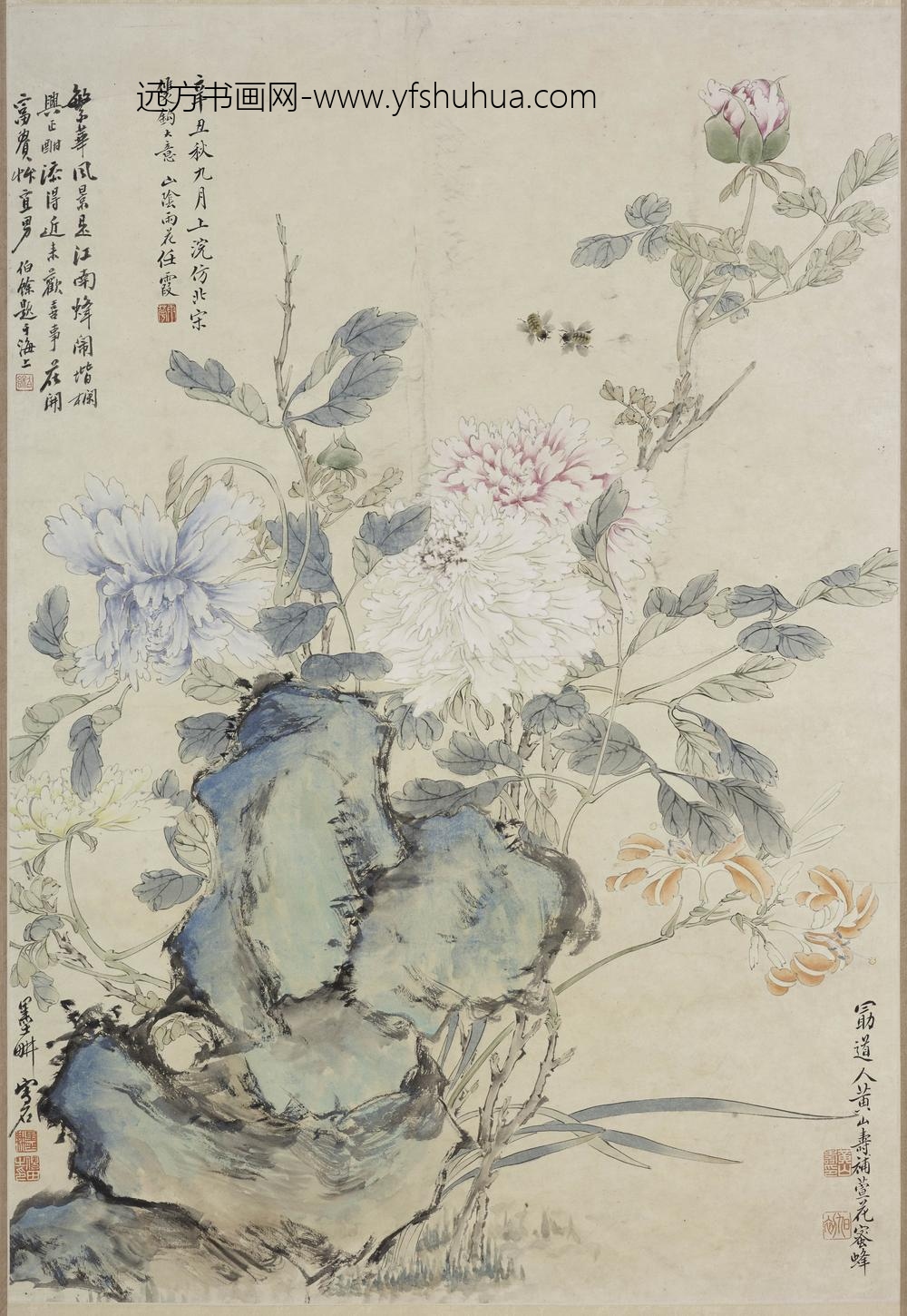 倪田_黄山寿牡丹图轴