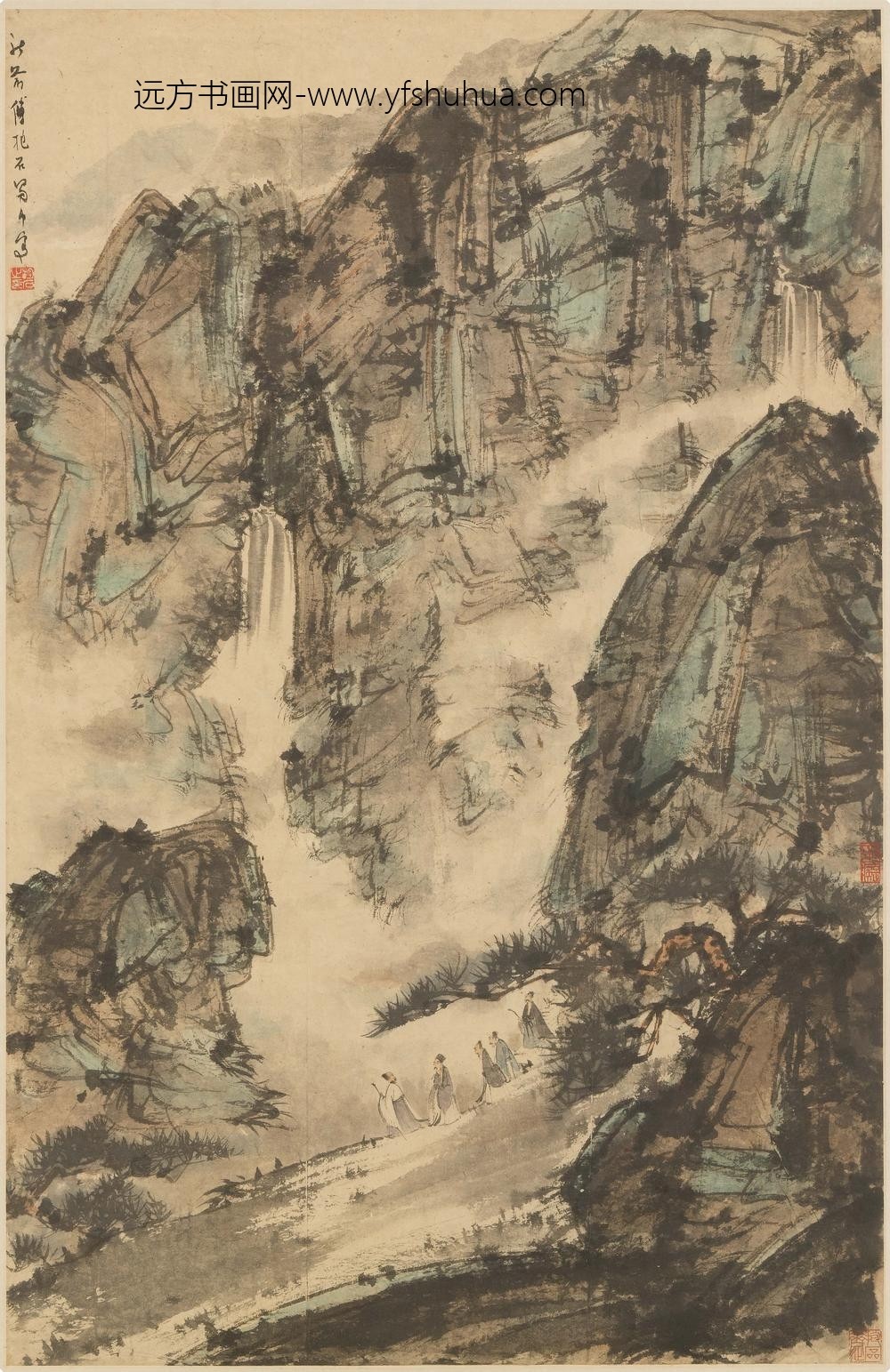 傅抱石_幽谷听瀑图轴