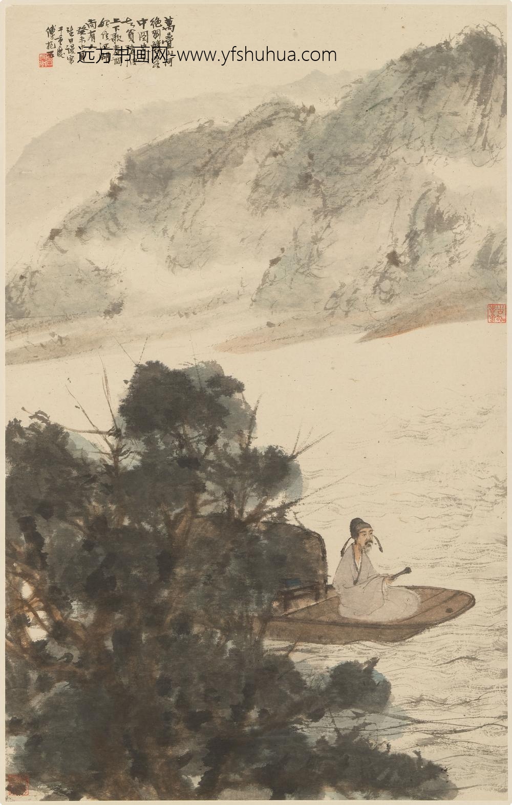 傅抱石_高士游江图轴