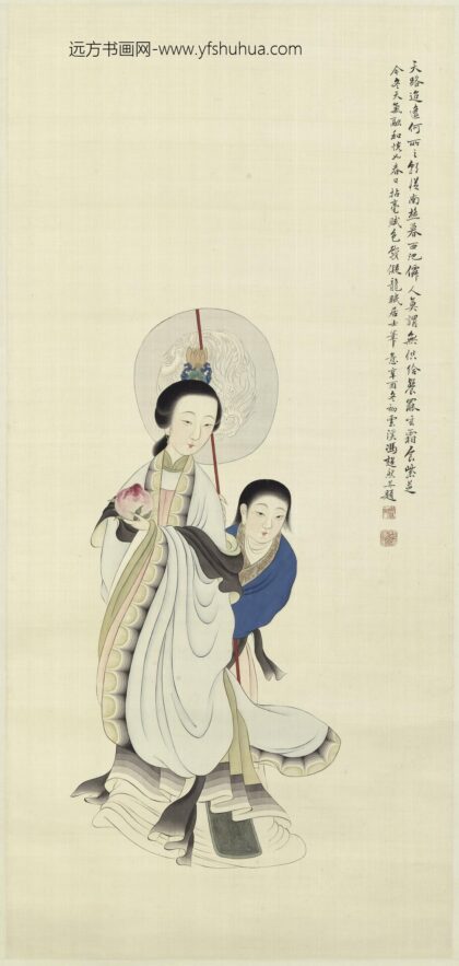 冯超然（冯迥） 仙女捧桃图轴.jpg