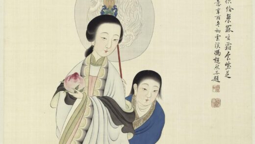 冯超然（冯迥） 仙女捧桃图轴.jpg