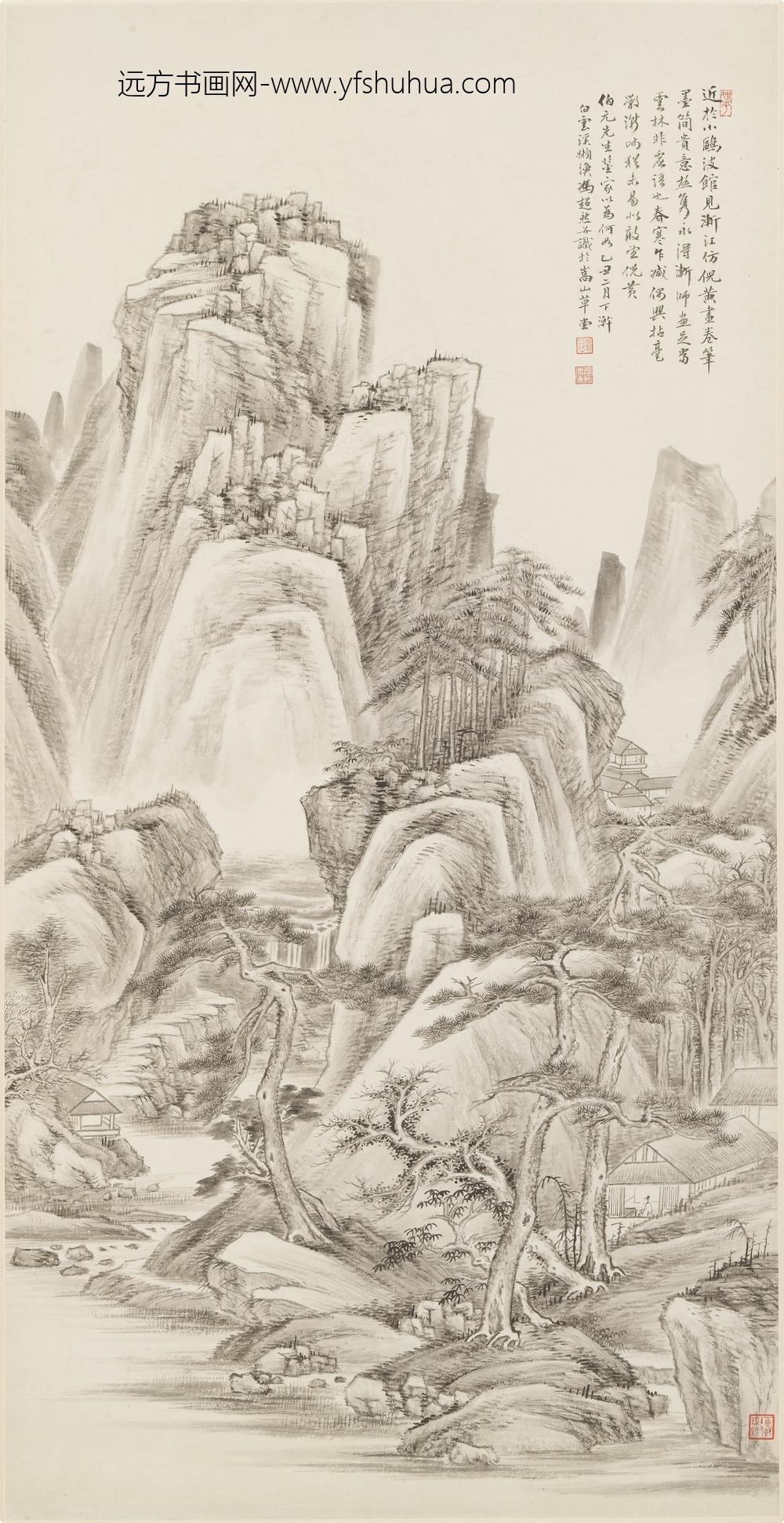 冯超然（冯迥）_仿弘仁山水图轴