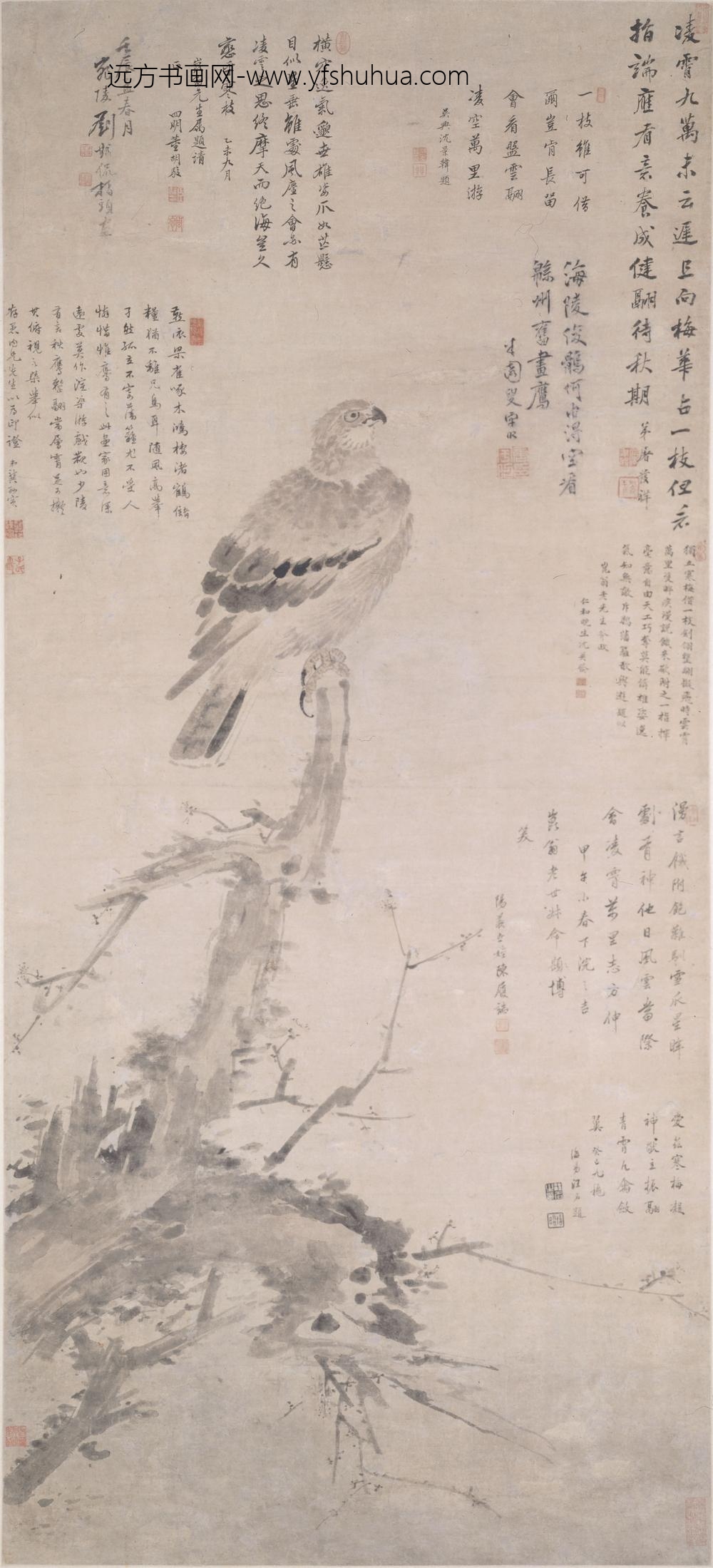 刘期侃_指画梅鹰图轴