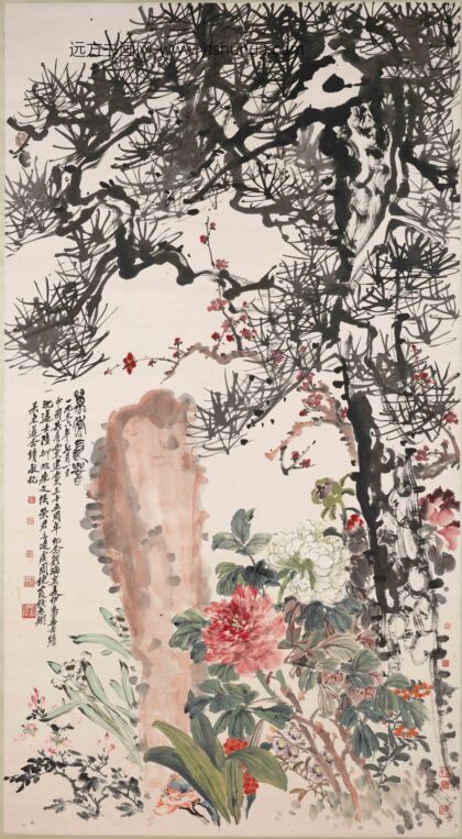 刘海粟 等万年长春图轴.jpg