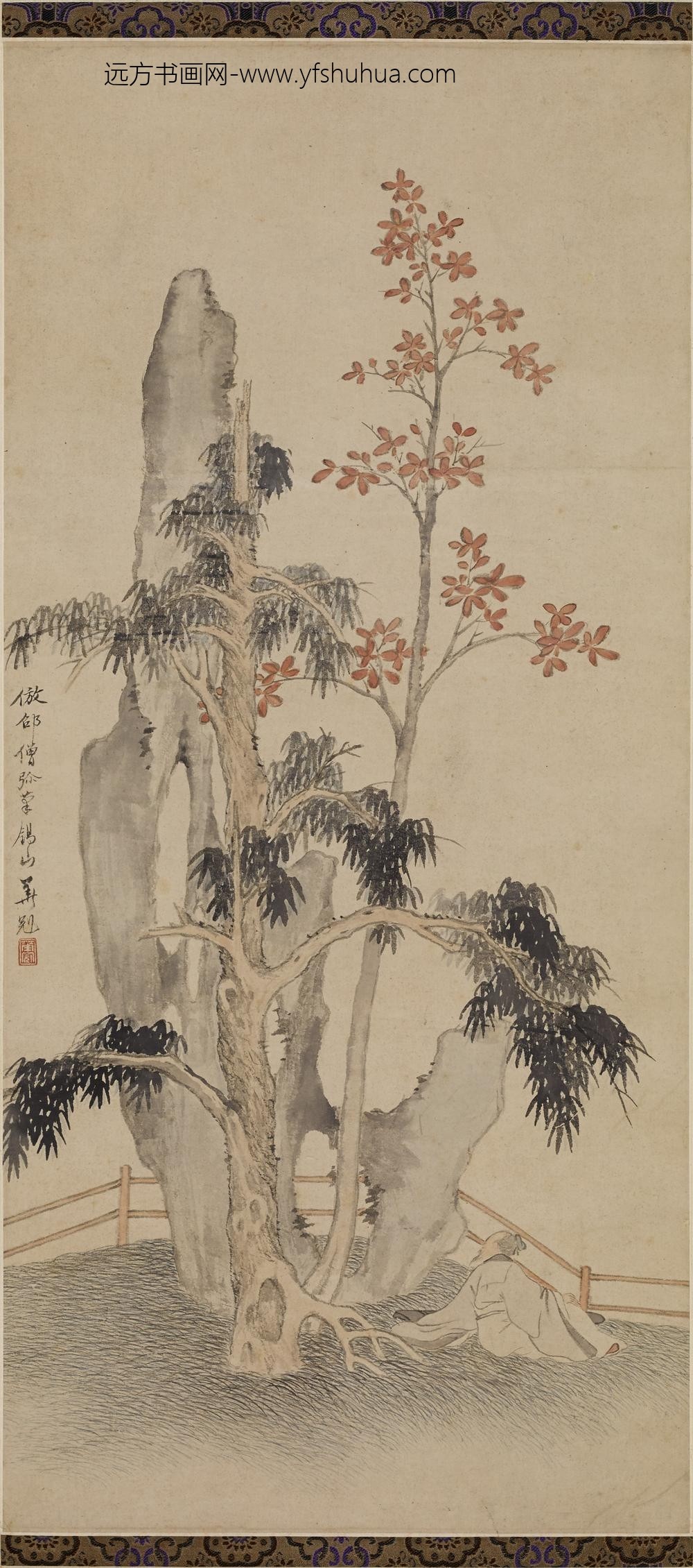 华冠_树阴停琴图轴