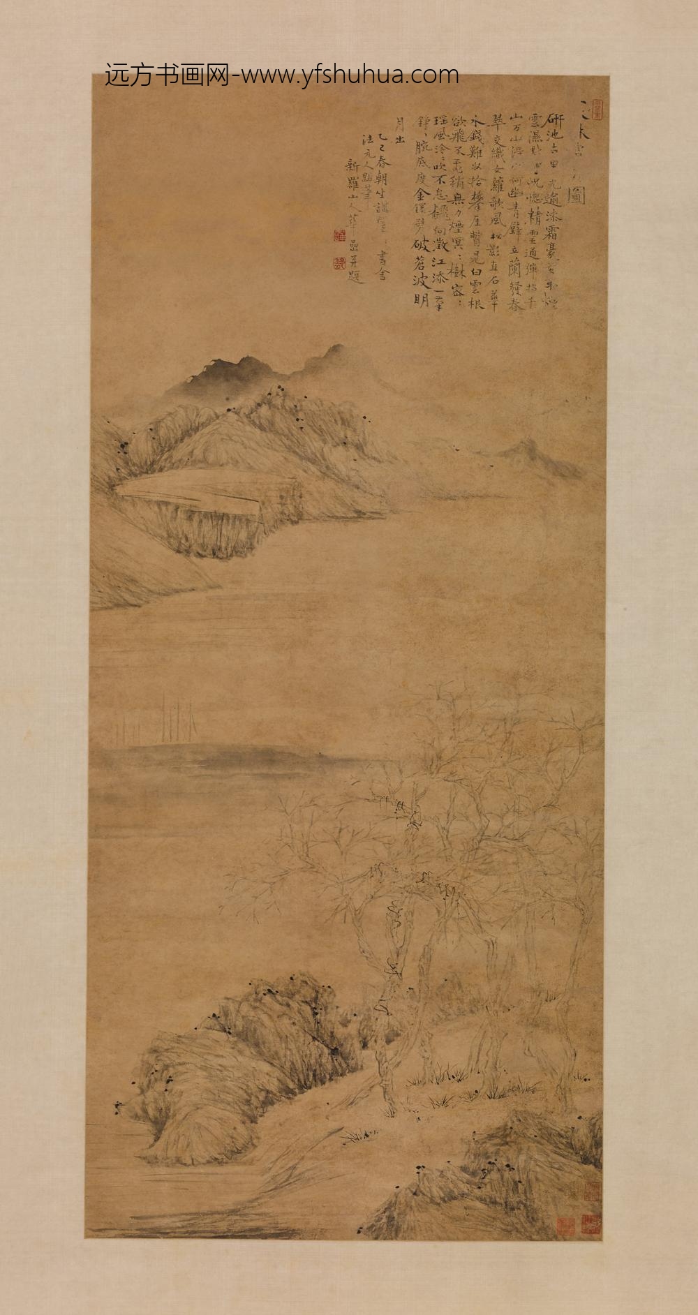 华喦（华岩)_寒林霜月图轴