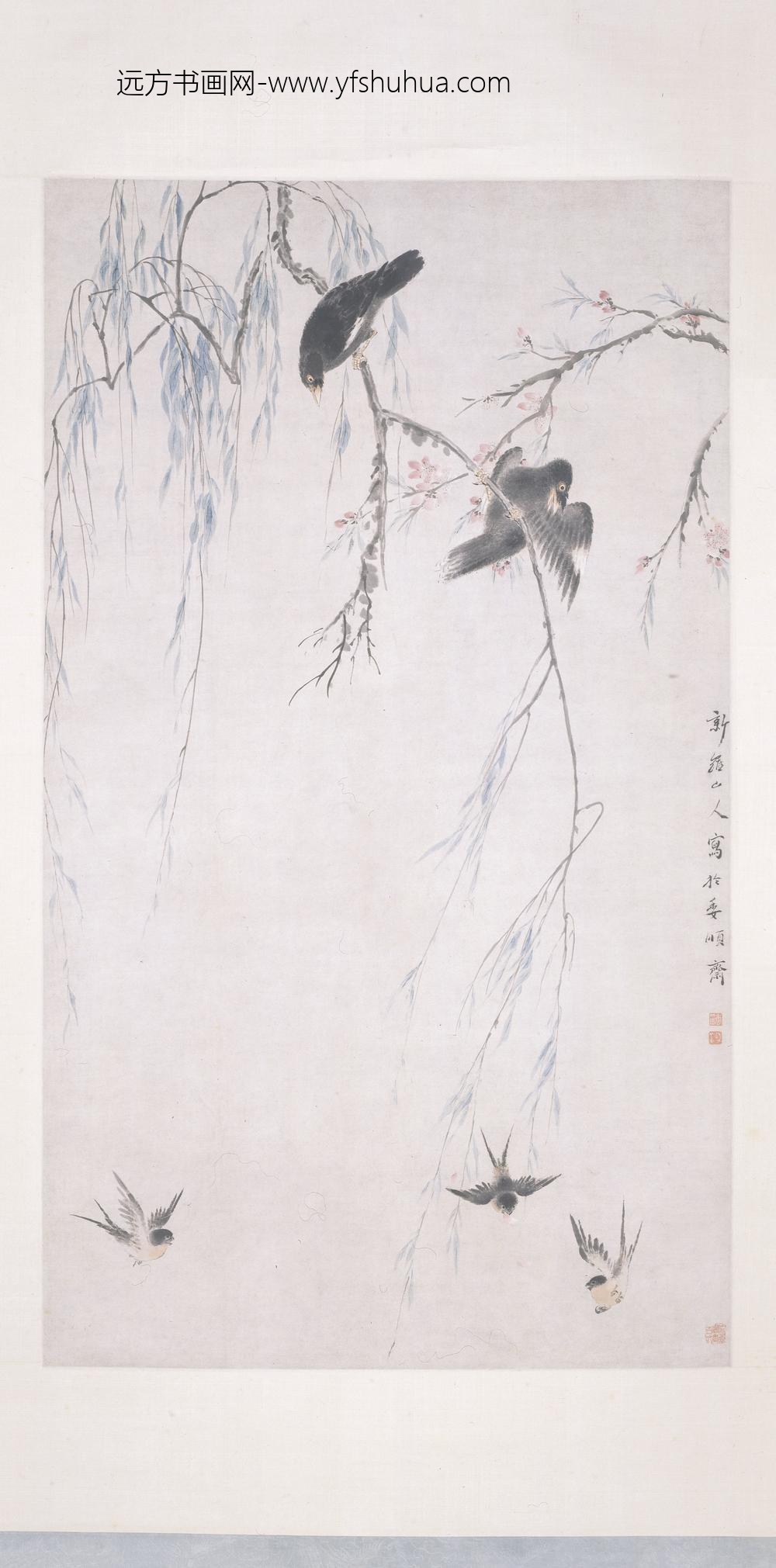 华喦（华岩)_柳燕鸲鹆图轴