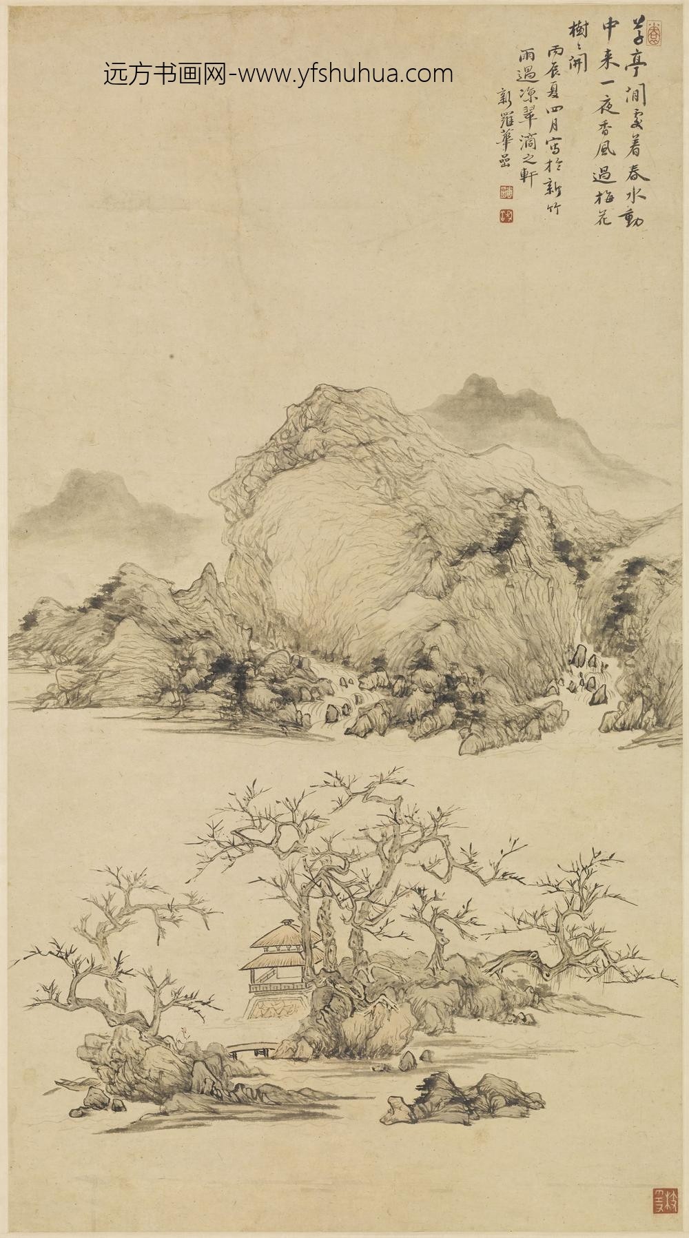 华喦（华岩)_梅花草亭图轴