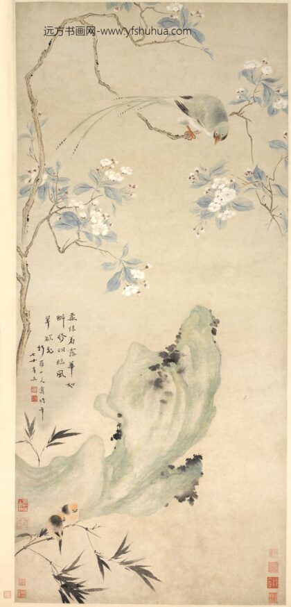 华喦（华岩 海棠绶带图轴.jpg