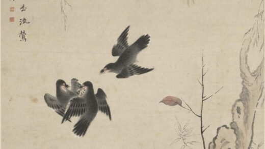 华喦（华岩 碧桃流莺图轴.jpg