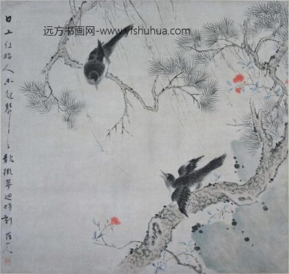 华喦（华岩 红榴双鹊图轴.jpg