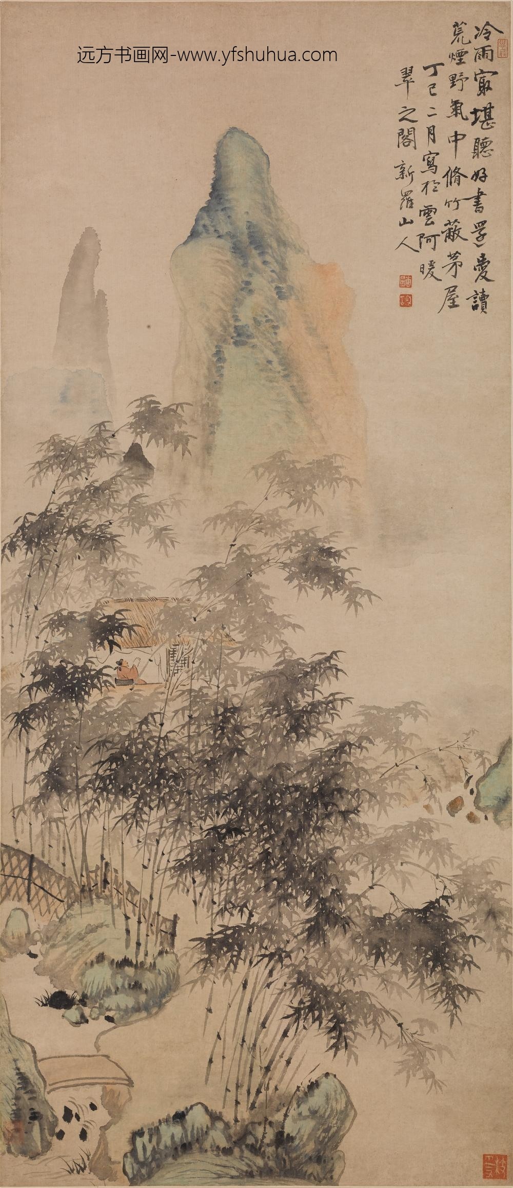 华喦（华岩)_茅屋雨竹图轴