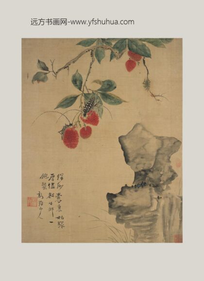 华喦（华岩 荔枝牵牛图轴.jpg