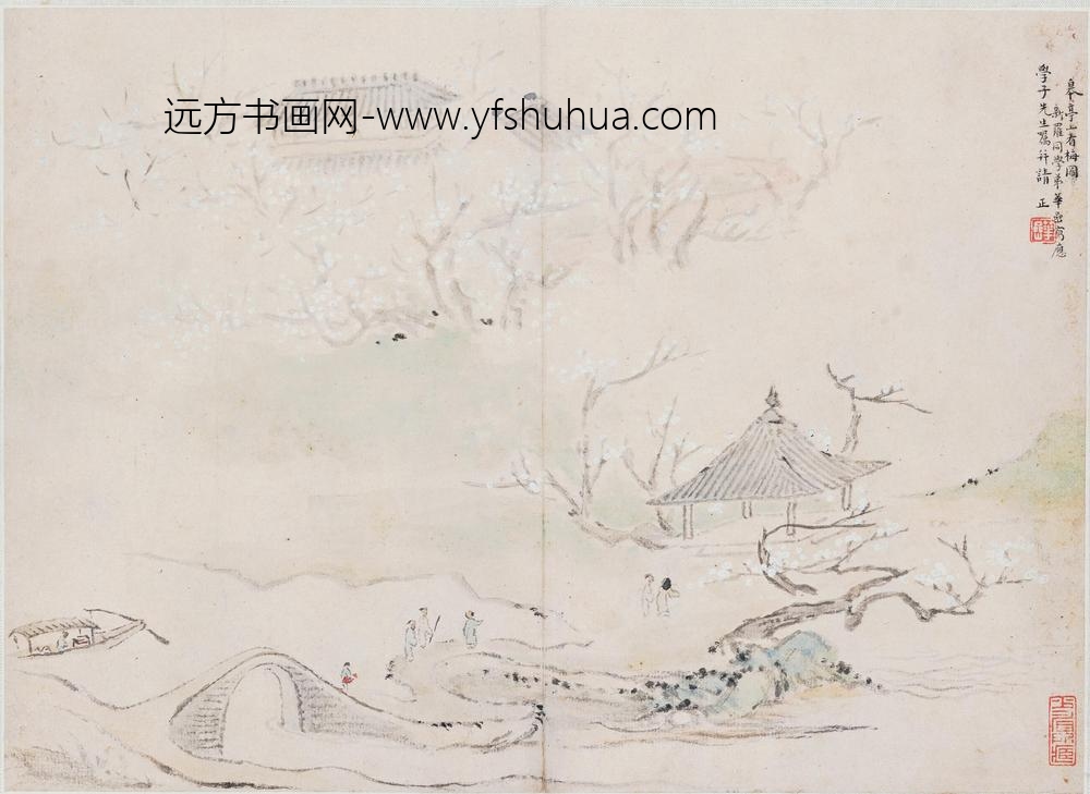 华喦（华岩)_释明中皋亭看梅图册页_