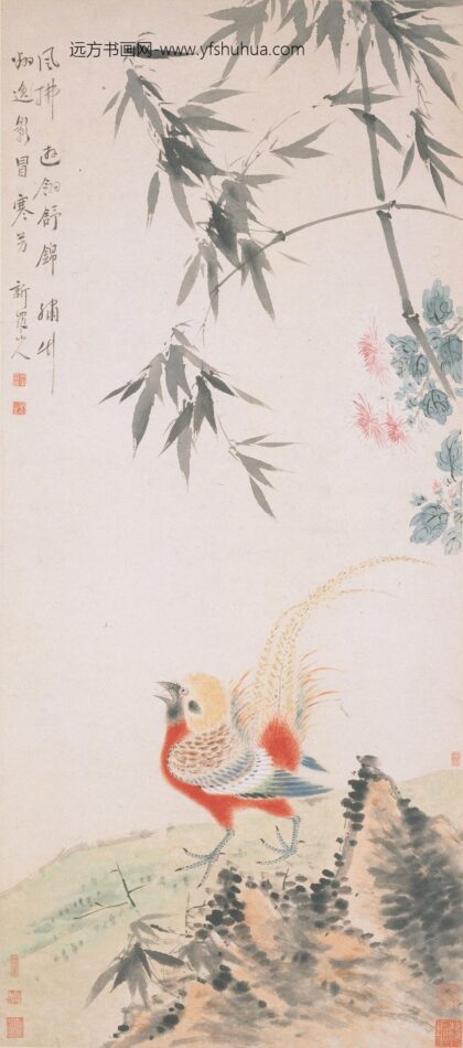 华喦（华岩华嵒 锦鸡竹菊图轴.jpg