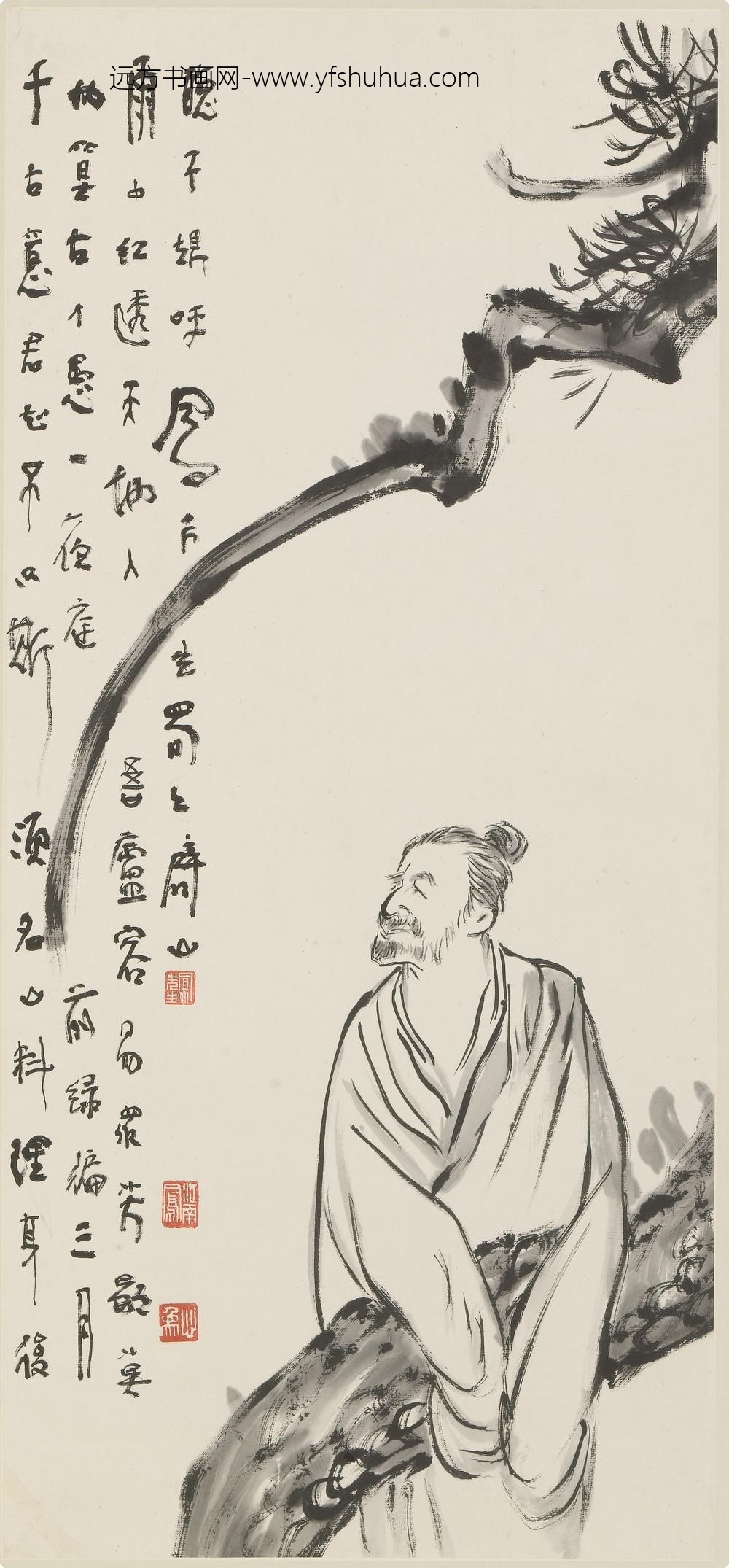 吕凤子_听松图轴