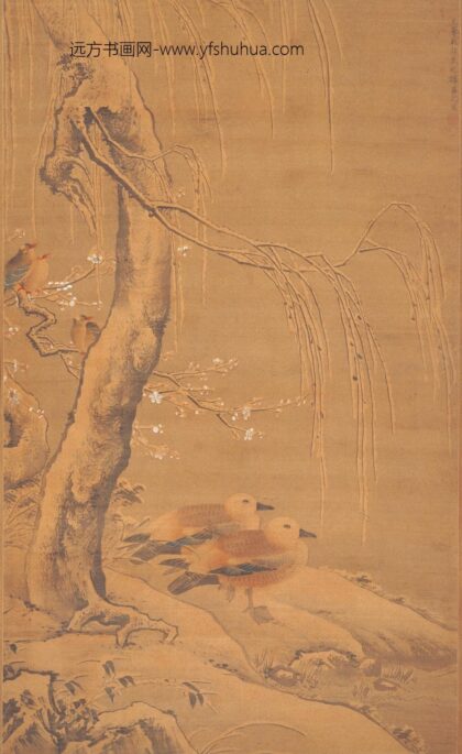 吕纪 雪柳双凫图轴.jpg