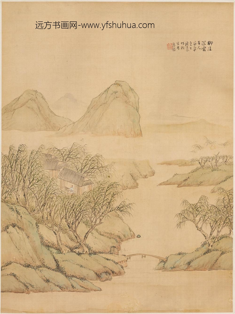 居廉_柳堤深处有人家图轴