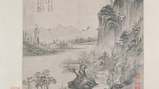 居节 小斋听雨图轴.jpg