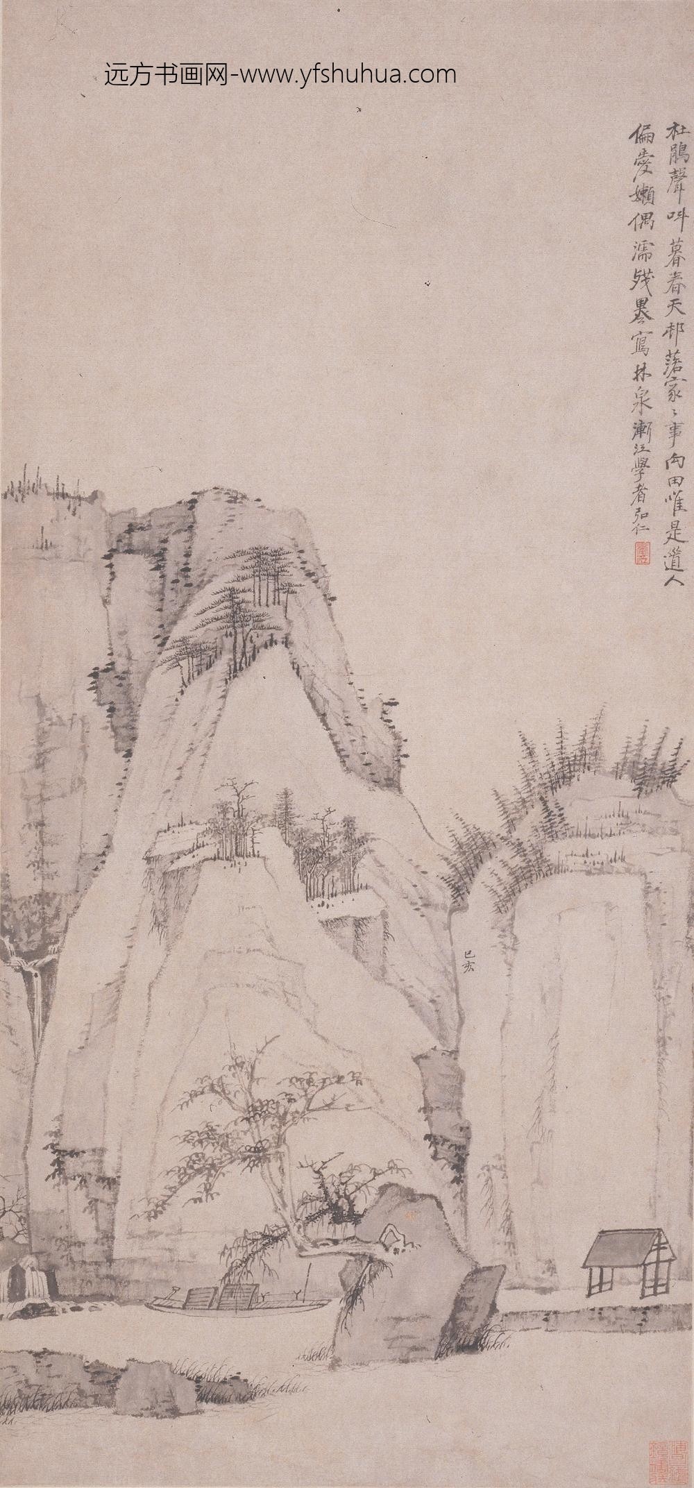 弘仁_林泉春暮图轴