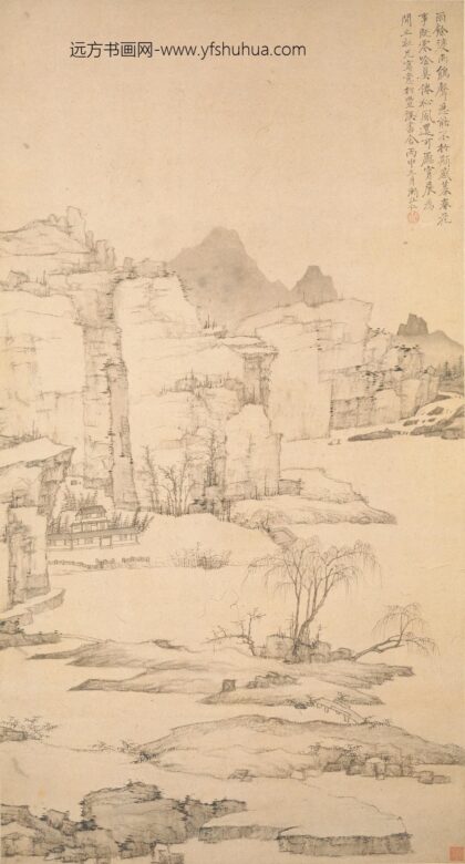 弘仁 雨余柳色图轴.jpg