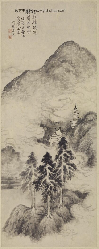 方薰 古寺白云图轴.jpg