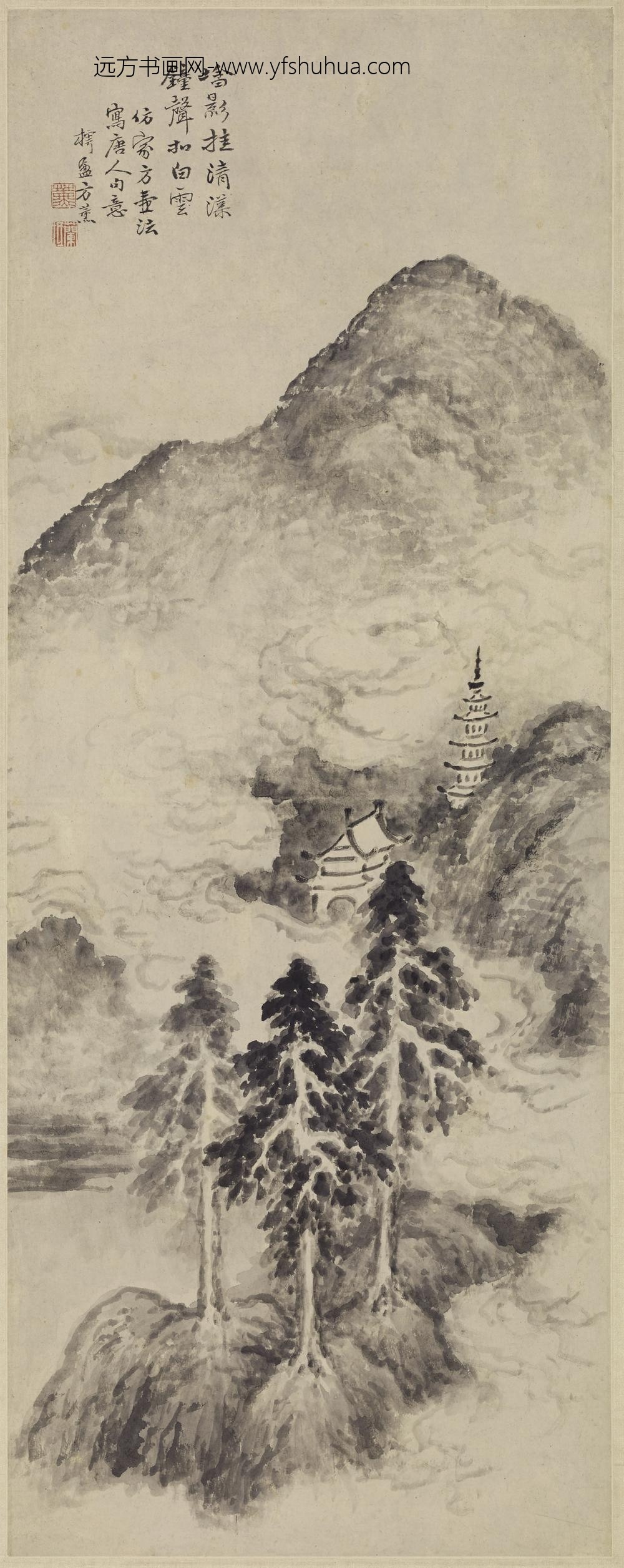 方薰_古寺白云图轴