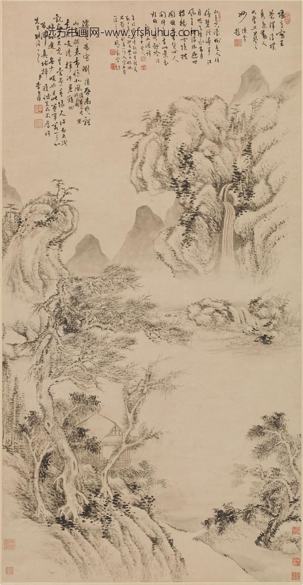 李世倬_松阁听泉图轴