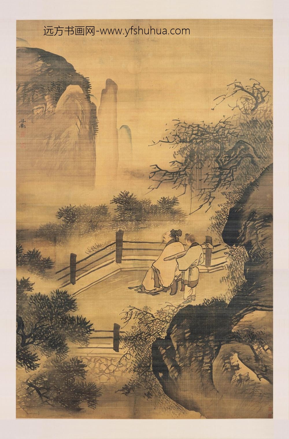 李仪_携琴赏月图轴