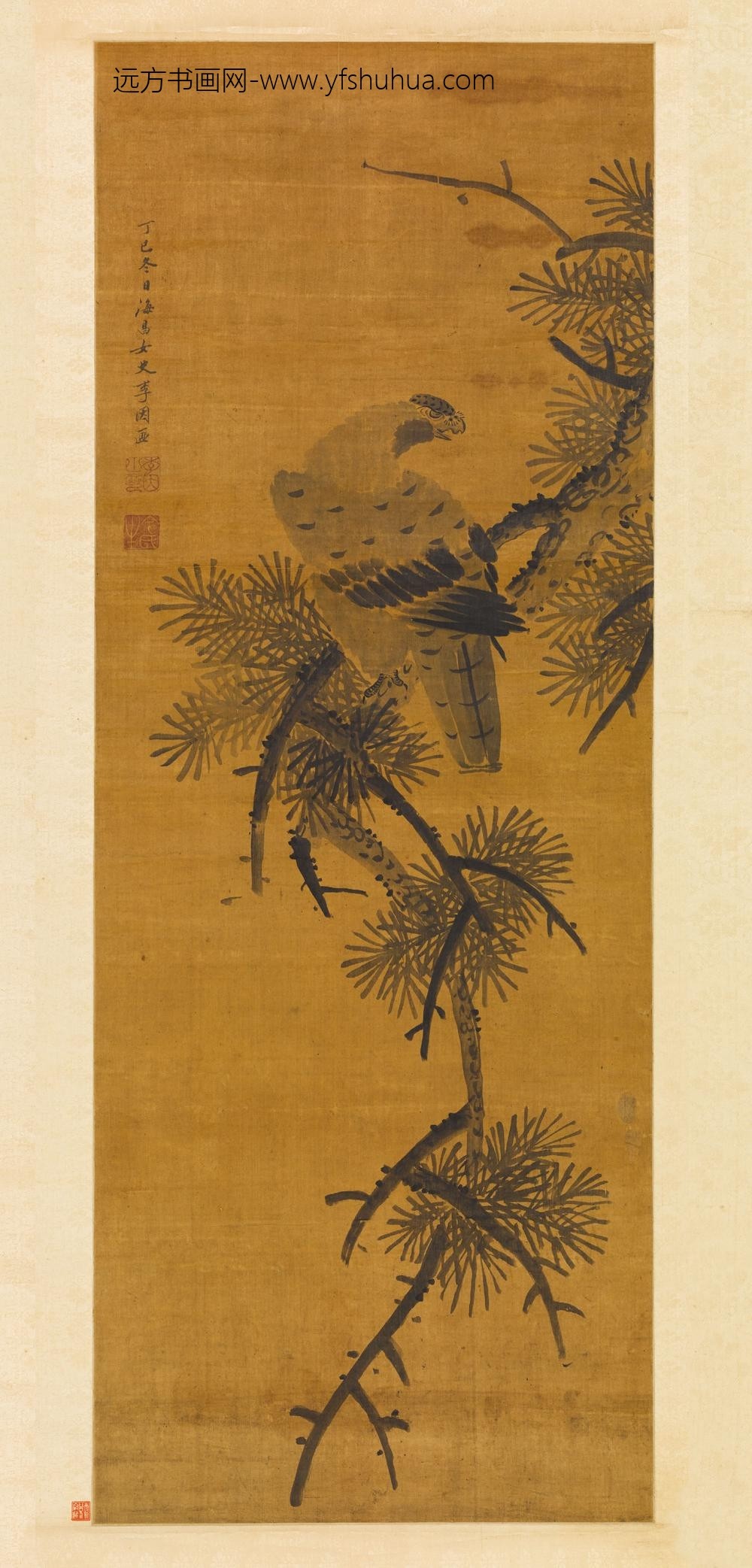 李因_松鹰图轴-