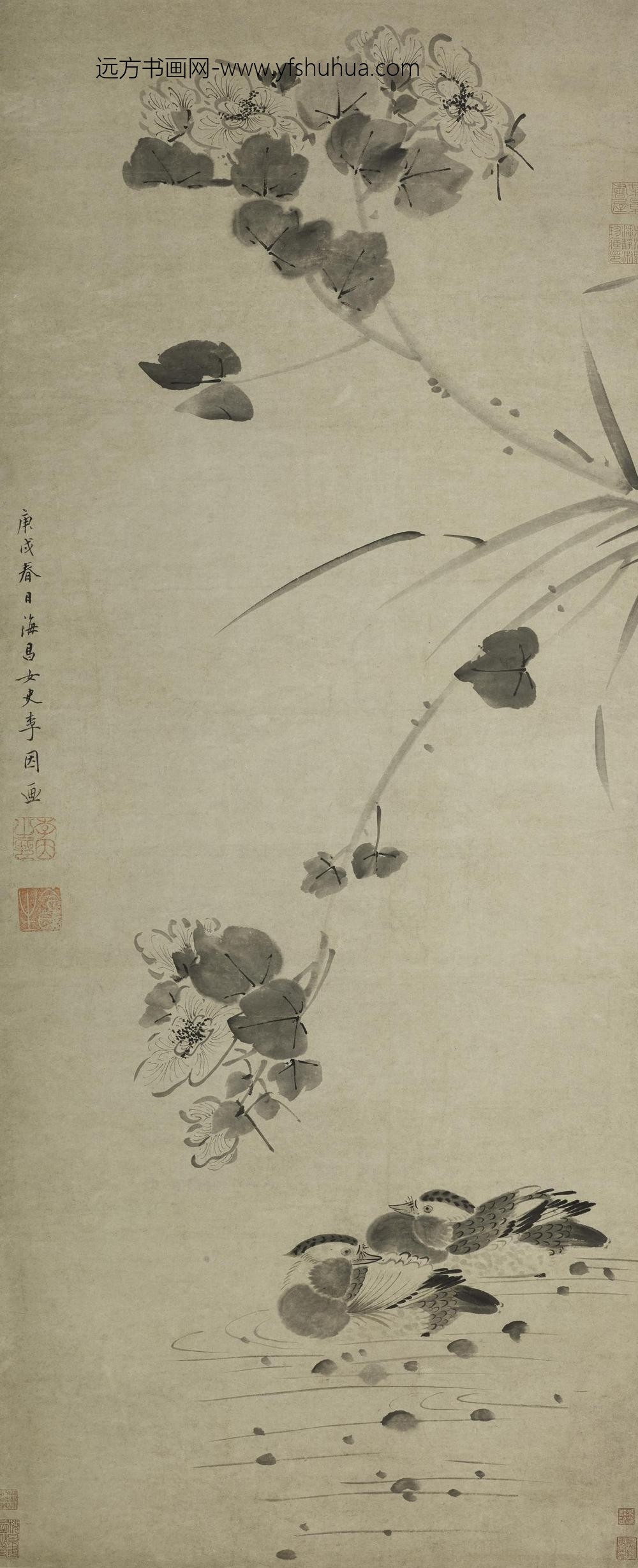 李因_芙蓉鸳鸯图轴